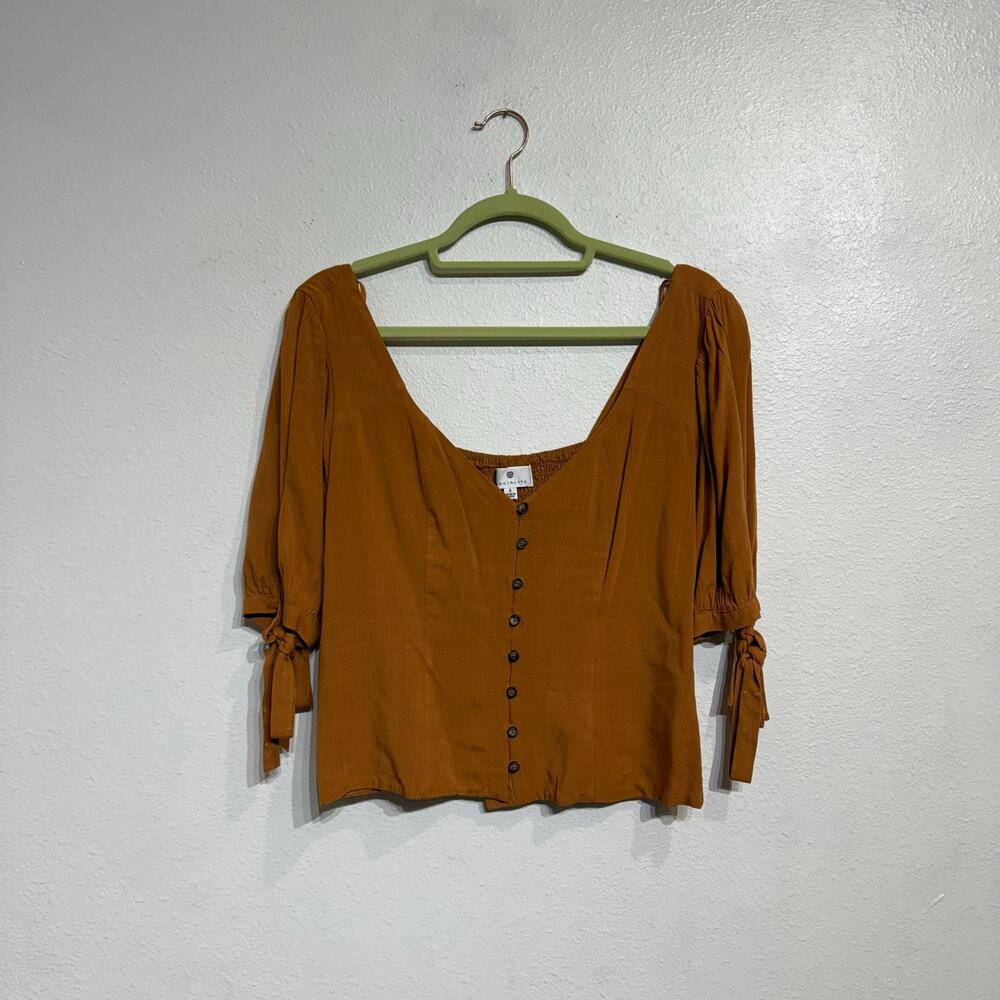 Socialite Terracotta Puff Sleeve Crop Blouse Sz S - Picture 2 of 9